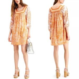MICHAEL KORS SQUARE NECK SHIFT DRESS REGULAR XS - NECTARINE white mini light